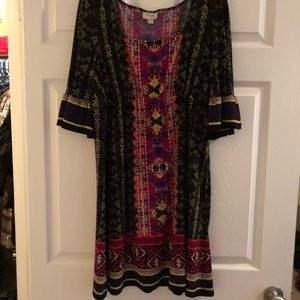 Bell sleeve print dress. Sz 16
